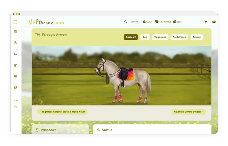 Norwegian Fjord horse with colorful set of tack on online horse game My Horsez